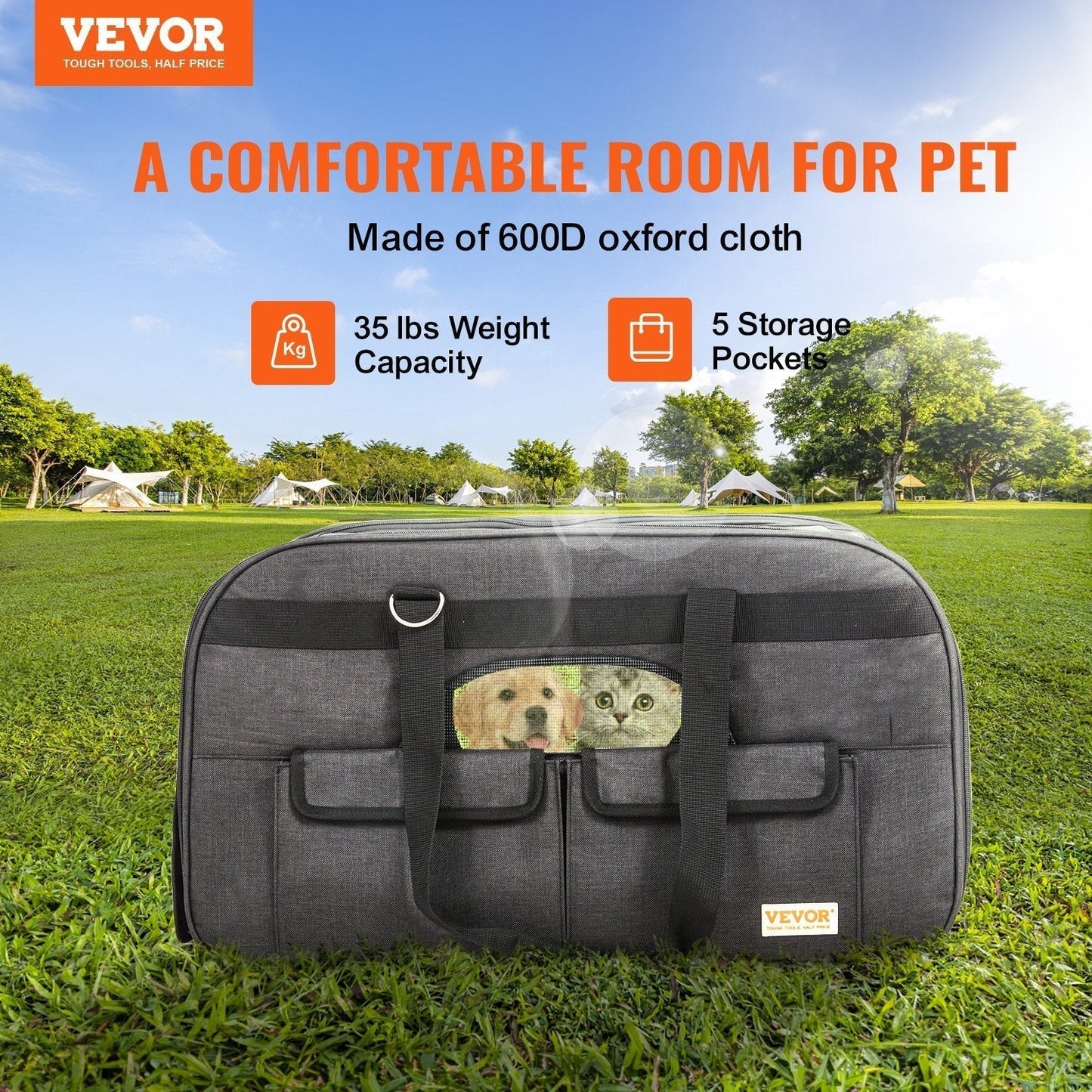 Superidag VEVOR Cat Carrier with Wheels, Rolling Pet Carrier with Telescopic Handle and Shoulder Strap, Dog Carrier with Wheels for Pets under 35 Lbs, with 1 Folding Bowl, Black