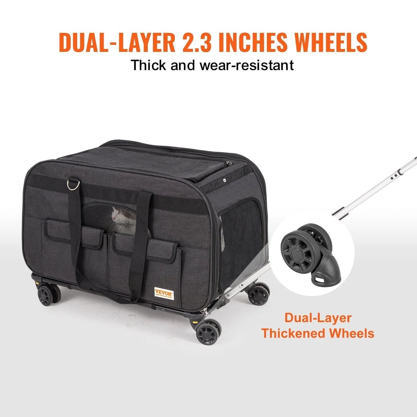 Superidag VEVOR Cat Carrier with Wheels, Rolling Pet Carrier with Telescopic Handle and Shoulder Strap, Dog Carrier with Wheels for Pets under 35 Lbs, with 1 Folding Bowl, Black