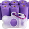 Dog Poop Bags - Leak-Proof Dog Waste Bags, Clean up Pet Poo Bag Refills 9 Rolls /135 Count, (Purple) Includes Free Bone Dispenser and D-Ring Carabiners Clip